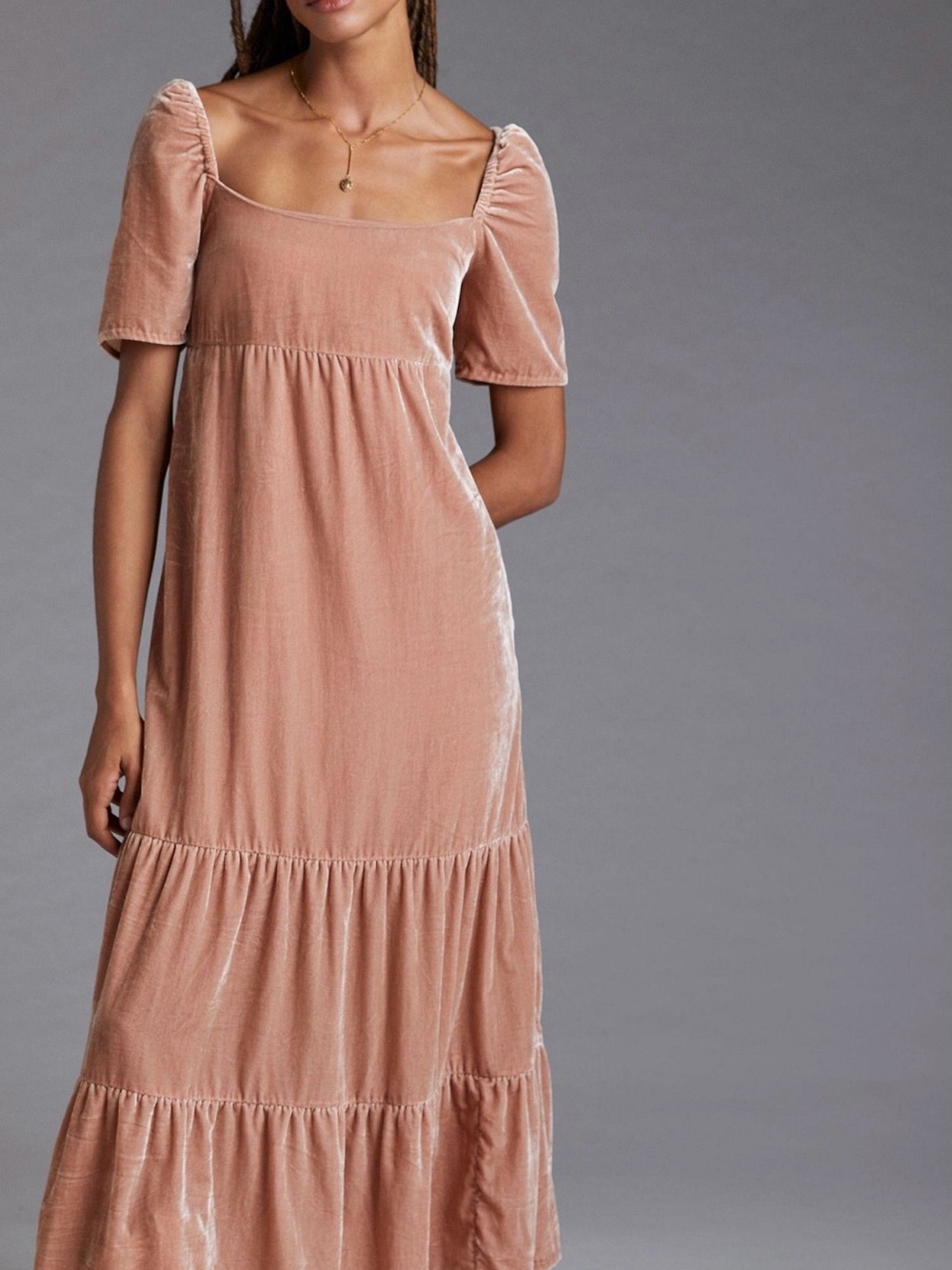 Anthropologie Velvet Empire Waist Midi Dress